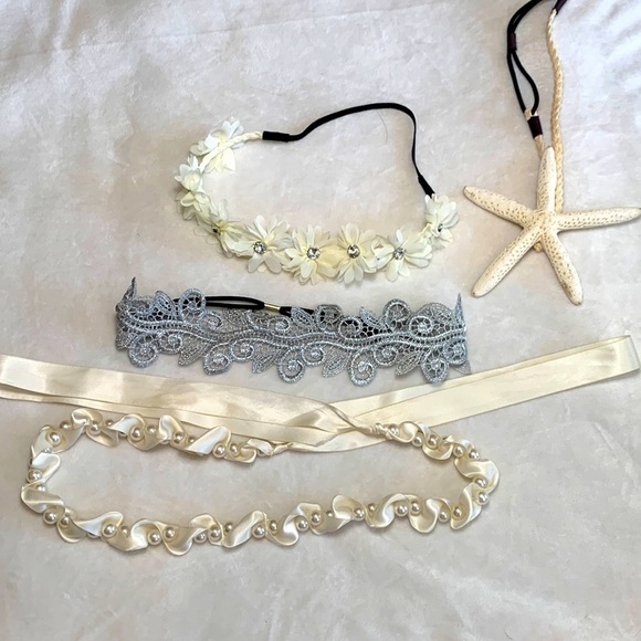 Lot of Four Headbands Cream and Silver Theme